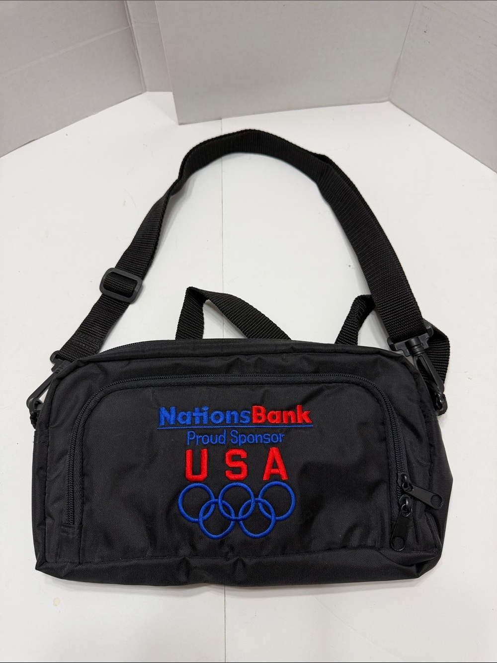 NationsBank USA Embroidered Black Messenger Bag